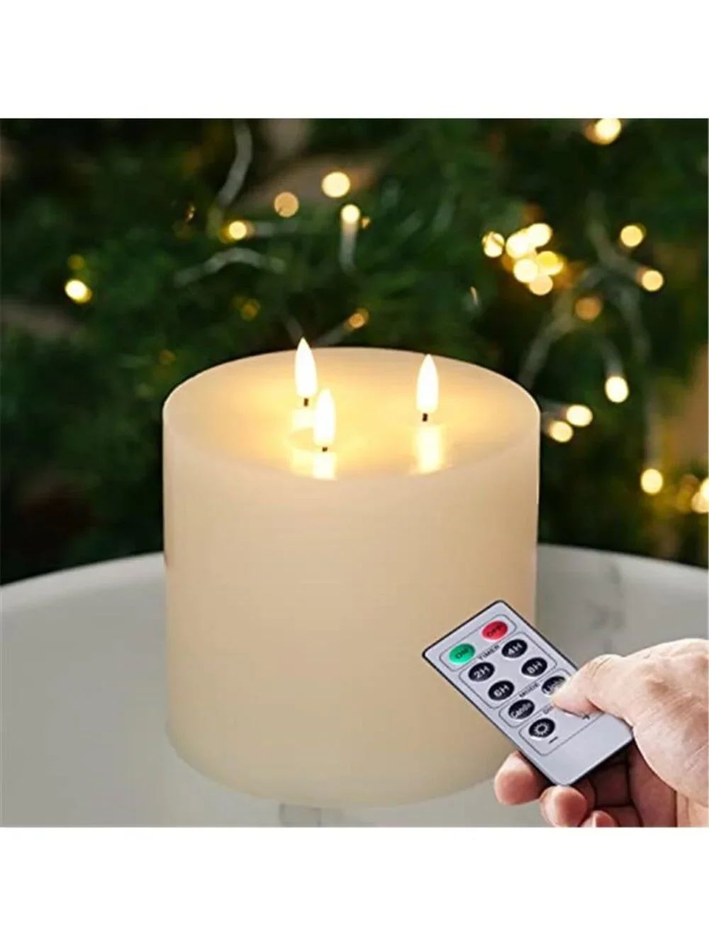 Large Flameless LED Pillar Candle Real Wax 3 Wick Remote Timer Battery Operated
